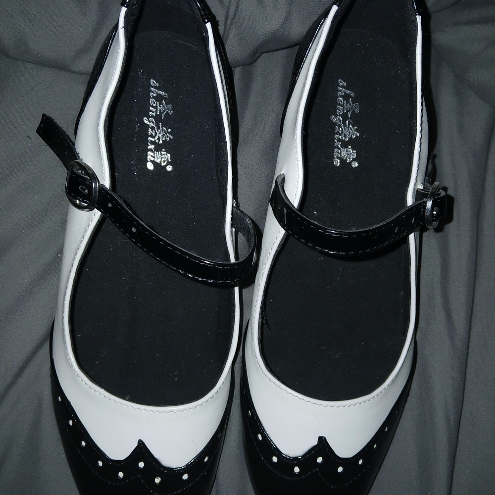 Elegant Black and White Mary Jane Heels